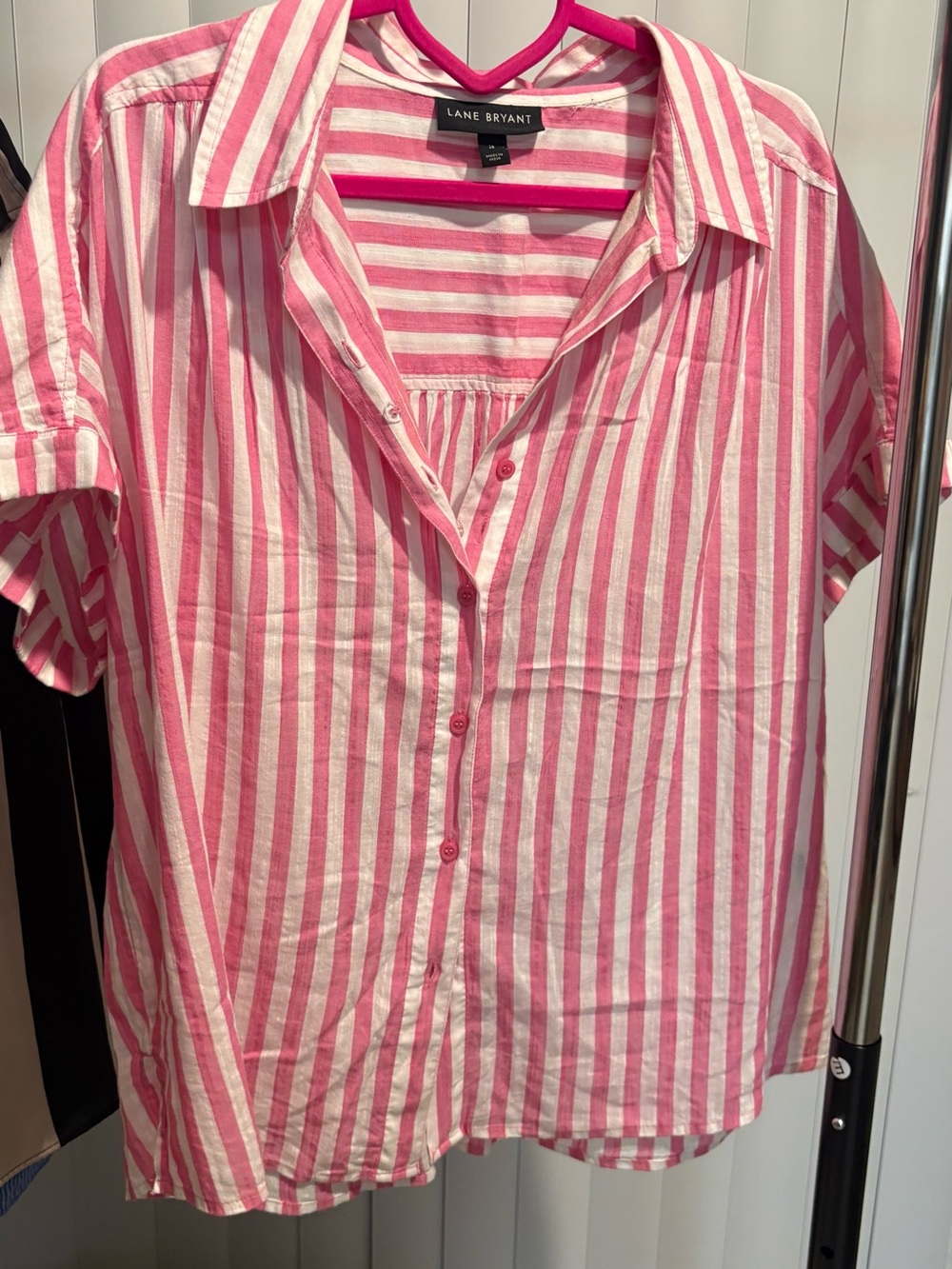 Lane Bryant Pink & White Striped Button-Front Shirt